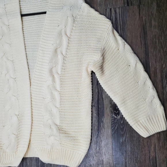 Pinstory Cream Knit Open Front Cardigan Sweater Size Small - Picture 2 of 6